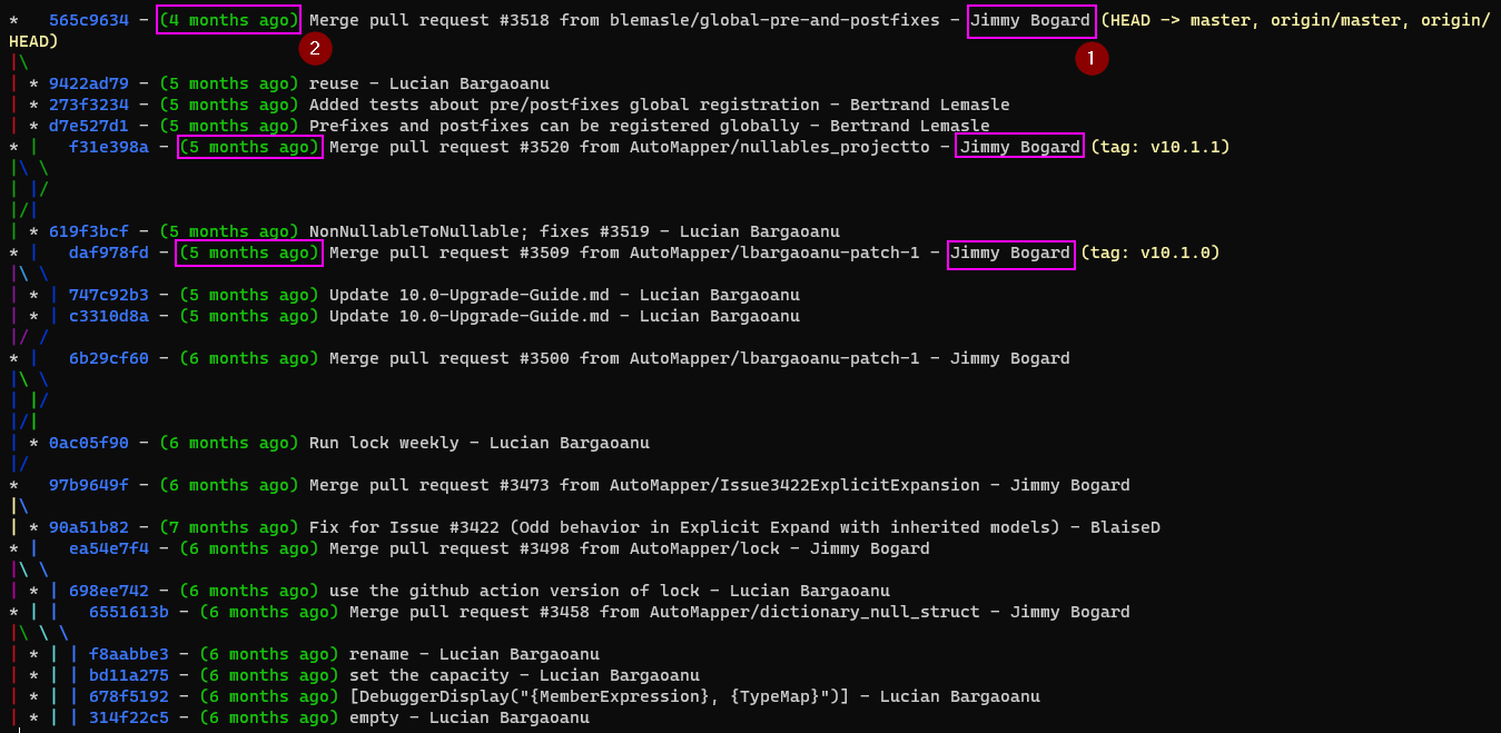 git log graph automapper branch and merge pretty